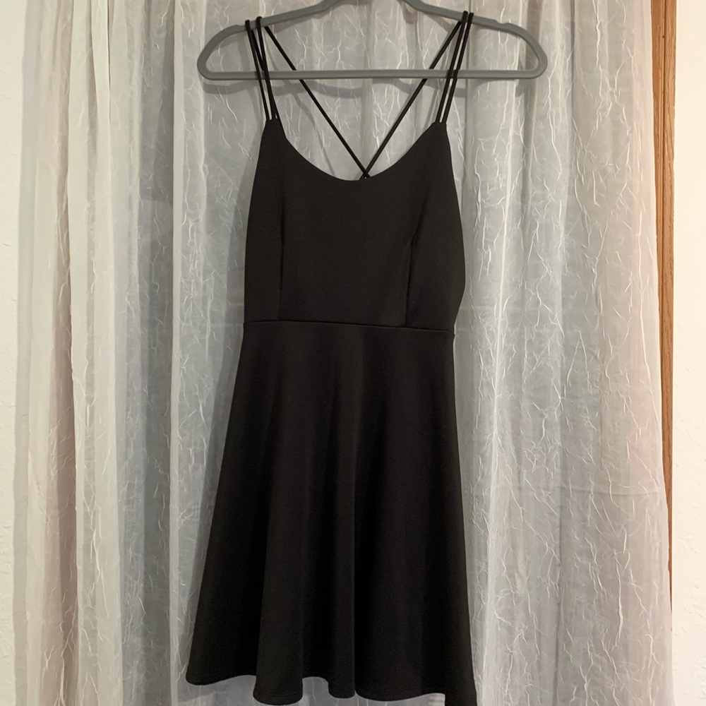 Black open back strappy dress